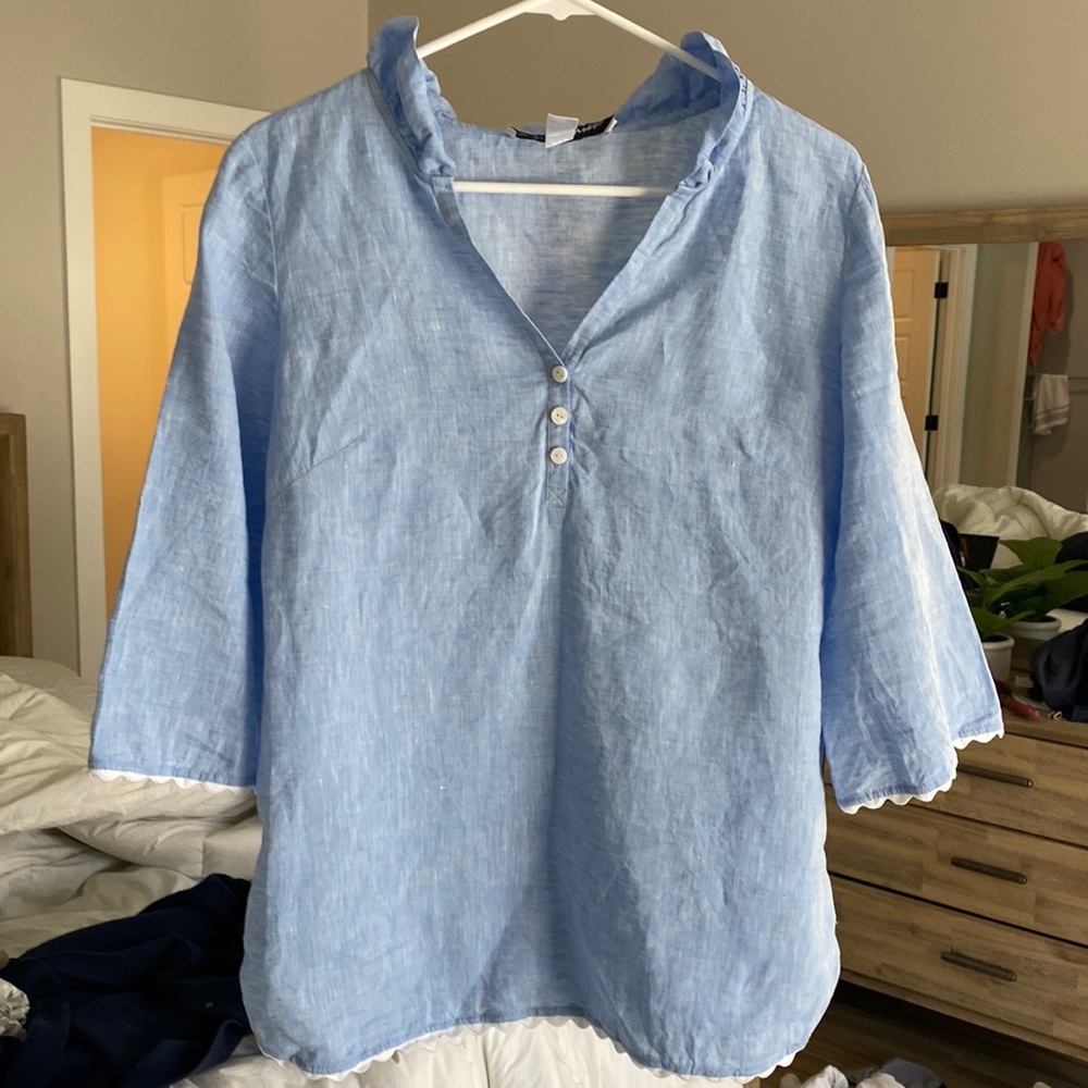 Sara Campbell blue linen top S